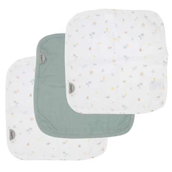 LUMA babycare Pflegetuch 3er Set Musselin 32 x 32 cm - Tropical Island