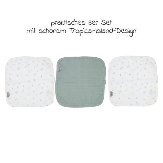 LUMA babycare Pflegetuch 3er Set Musselin 32 x 32 cm - Tropical Island