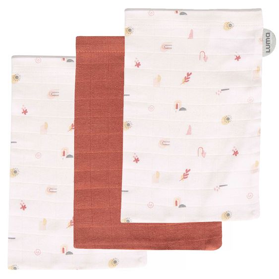 LUMA babycare Waschhandschuh 3er Pack - Muslin - Sunset Shapes