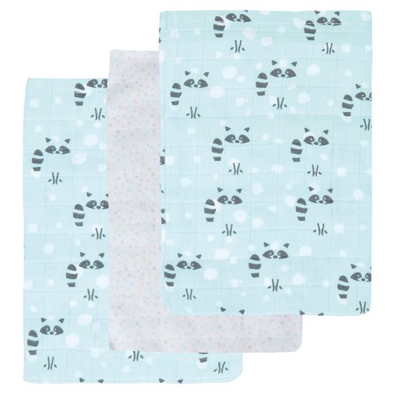 LUMA babycare Waschhandschuh 3er Pack Musselin - Racoon Mint