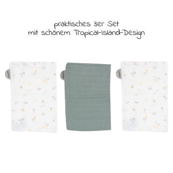 LUMA babycare Waschhandschuh 3er Pack Musselin - Tropical Island
