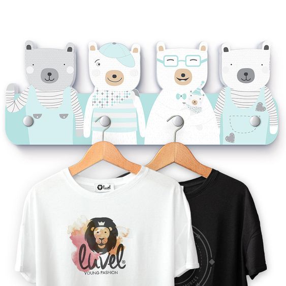 Luvel Kinder-Garderobe - Bären - Mintgrün / Weiß