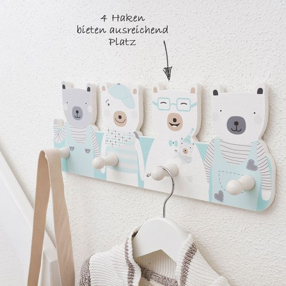 Luvel Kinder-Garderobe - Bären - Mintgrün / Weiß