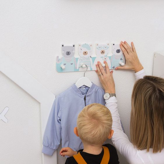 Luvel Kinder-Garderobe - Bären - Mintgrün / Weiß