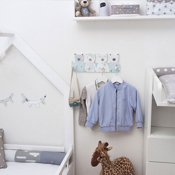 Luvel Kinder-Garderobe - Bären - Mintgrün / Weiß