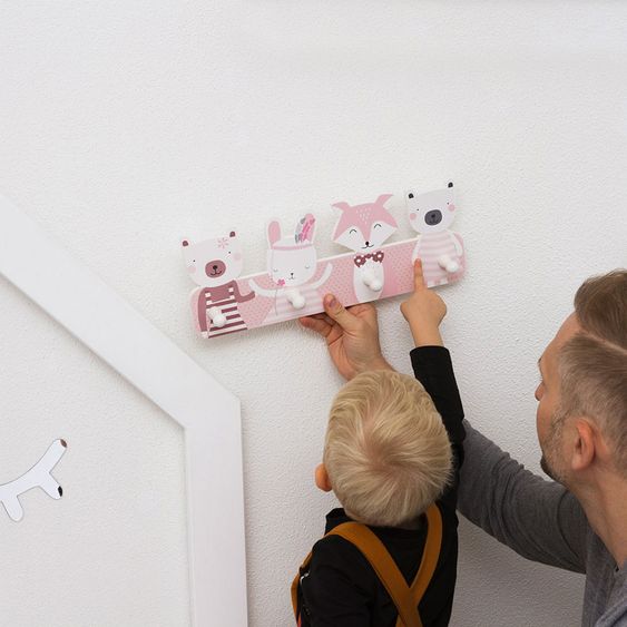Luvel Kinder-Garderobe - Tierköpfe - Pink / Weiß