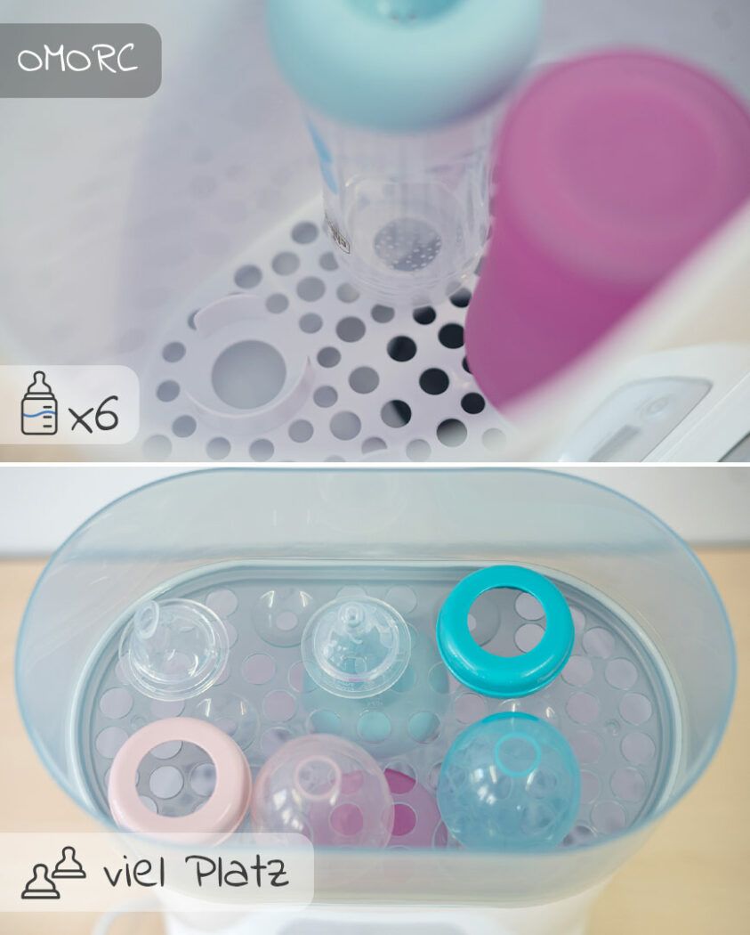 Platz für Fläschchen und Zubehör, Sterilisator OMORC