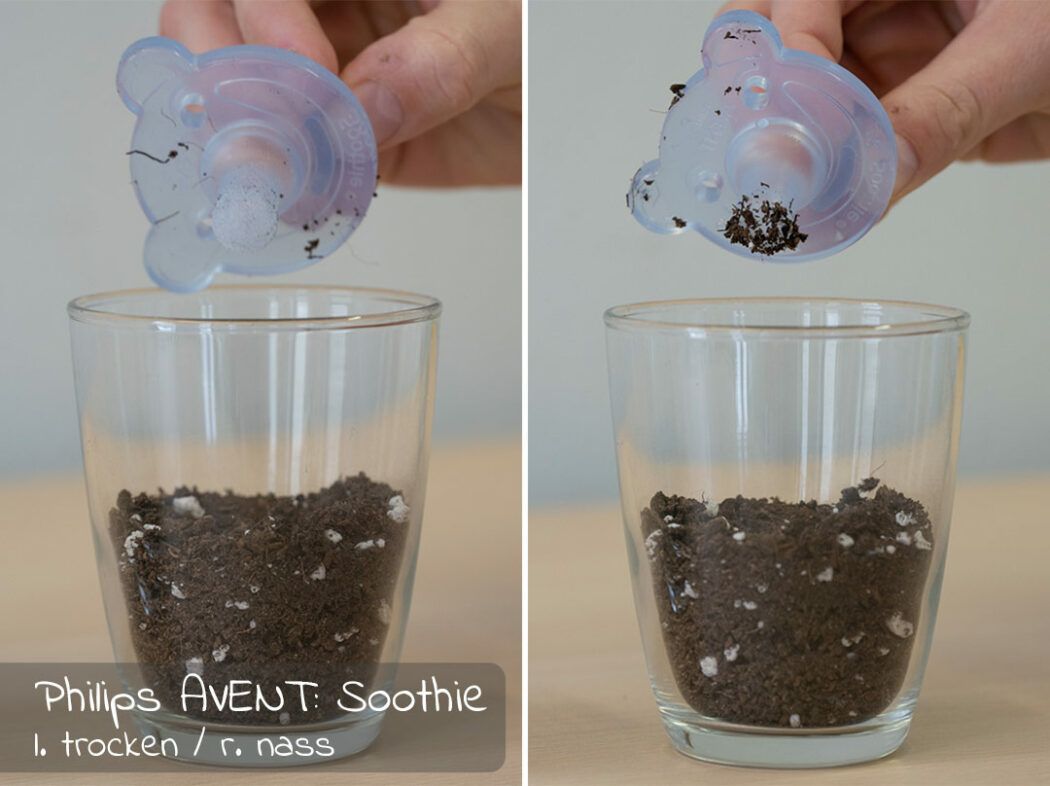 Schnuller-Test Schmutzhaftung Erde Philips AVENT Soothie