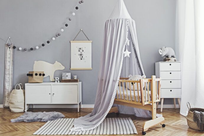 Babyzimmer einrichten Junge Grau Sterne