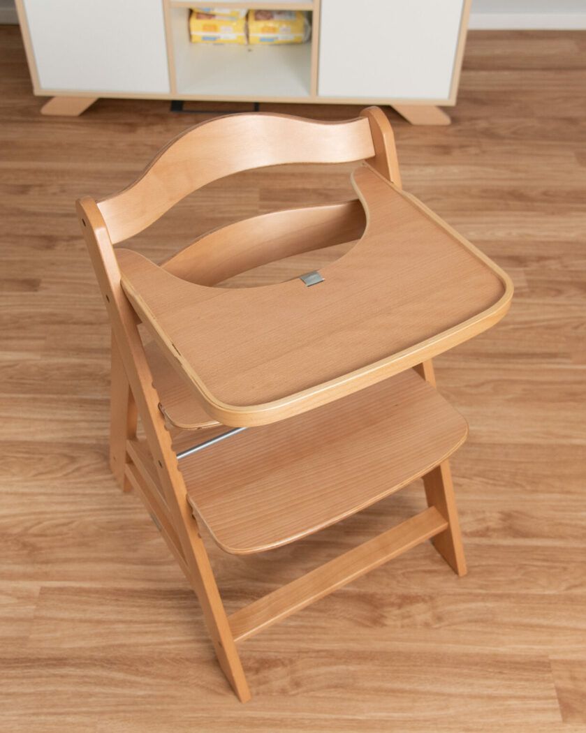 hauck essbrett spielbrett holz natur am treppen hochstuhl alpha beta ansicht von schr&auml;g oben