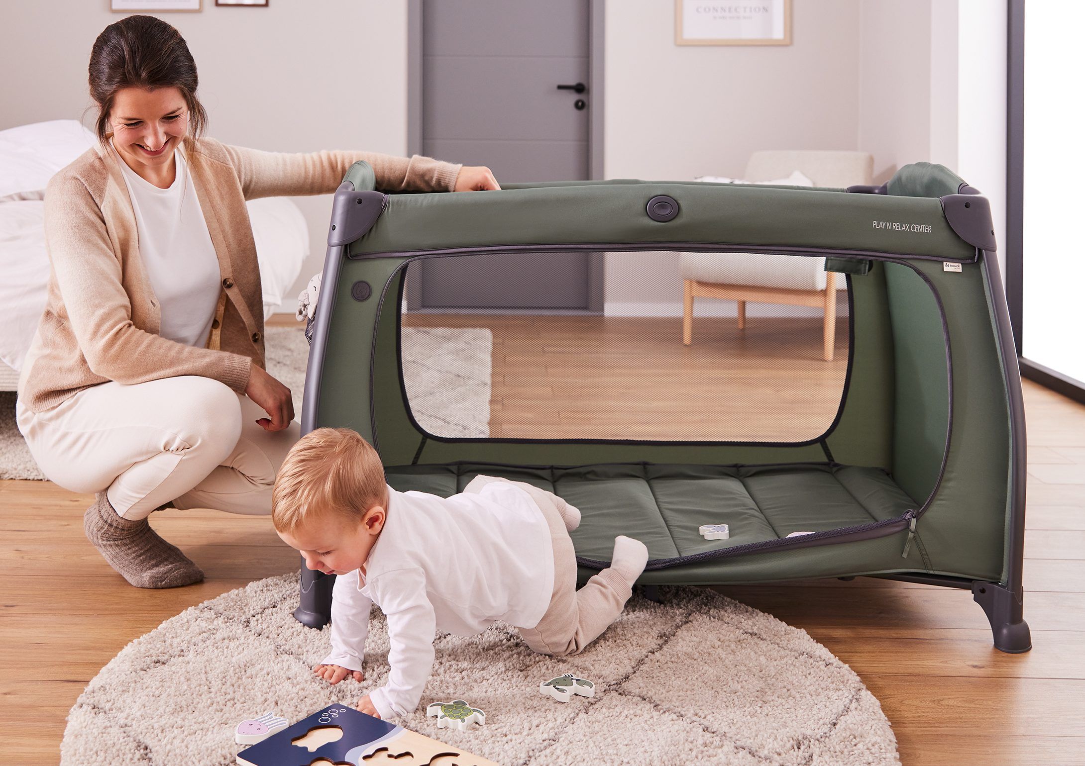 hauck play n relax center test erfahrung dark green