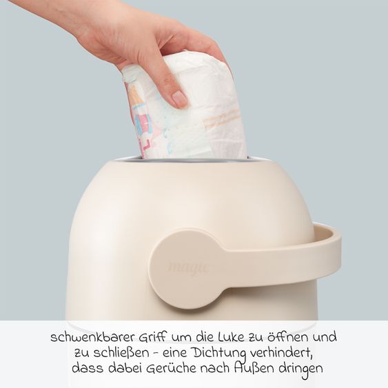 Magic Poubelle À Couches Magic Majestic Sans Odeur - Pour Sacs Poubelle Classiques Incl. 1 Rouleau Avec 15 Sacs À Couches Magic Originaux - Beige