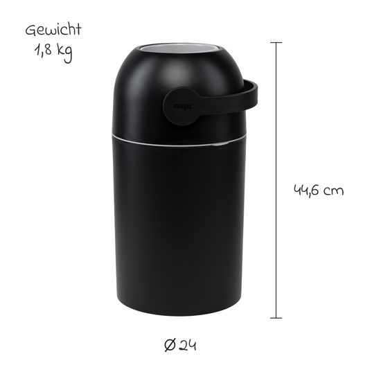 Magic Magic Majestic odorless diaper pail - for conventional bin liners incl. 1 roll with 15 original Magic diaper liners - Black