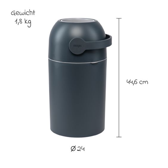 Magic Magic Majestic odorless diaper pail - for conventional bin liners incl. 1 roll with 15 original Magic diaper liners - Graphite