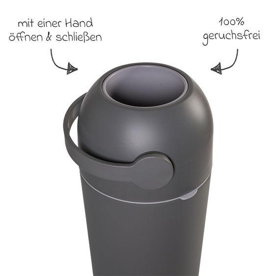 Magic Windeleimer Magic Majestic geruchsfrei - für herkömmliche Müllbeutel inkl. 1 Rolle mit 15 original Magic Windelbeuteln - Grau