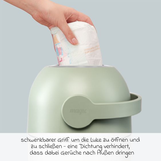 Magic Poubelle À Couches Magic Majestic Sans Odeur - Pour Sacs Poubelle Classiques Incl. 1 Rouleau Avec 15 Sacs À Couches Magic Originaux - Lichen