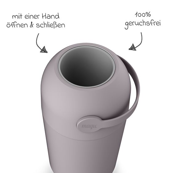 Magic Windeleimer Magic Majestic geruchsfrei - für herkömmliche Müllbeutel inkl. 1 Rolle mit 15 original Magic Windelbeuteln - Lilac
