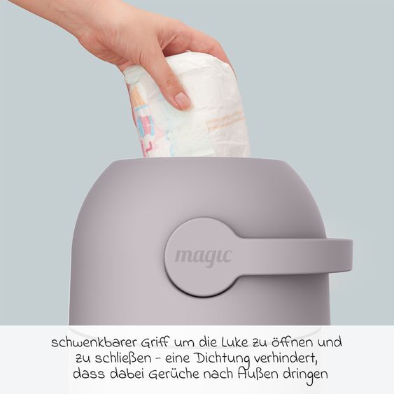 Magic Windeleimer Magic Majestic geruchsfrei - für herkömmliche Müllbeutel inkl. 1 Rolle mit 15 original Magic Windelbeuteln - Lilac