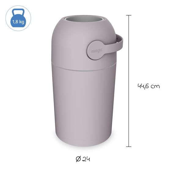 Magic Windeleimer Magic Majestic geruchsfrei - für herkömmliche Müllbeutel inkl. 1 Rolle mit 15 original Magic Windelbeuteln - Lilac