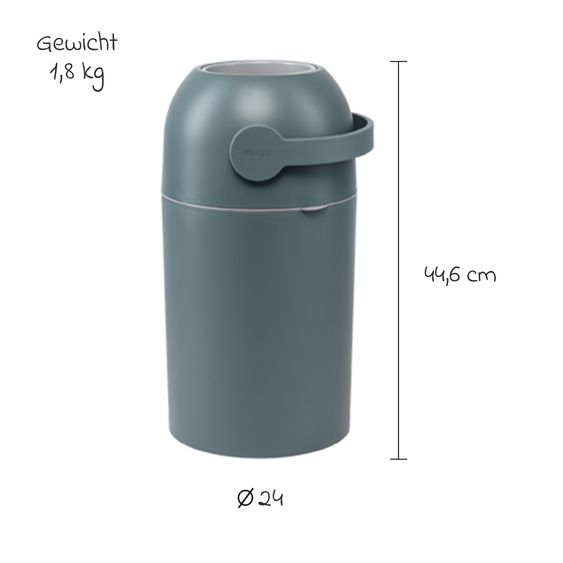Magic Magic Majestic odorless diaper pail - for conventional bin liners incl. 1 roll with 15 original Magic diaper liners - Sage