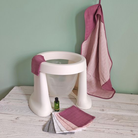Makian 9-tlg. Bade-Set Mull Kapuzenbadetuch + 8 Waschhandschuhe - Orchidee / Puder