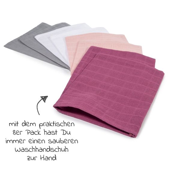 Makian 9-tlg. Bade-Set Mull Kapuzenbadetuch + 8 Waschhandschuhe - Orchidee / Puder