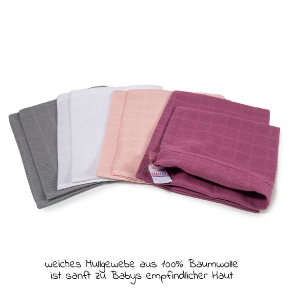 Makian 9-tlg. Bade-Set Mull Kapuzenbadetuch + 8 Waschhandschuhe - Orchidee / Puder