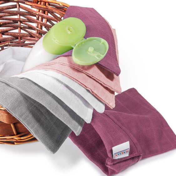 Makian 9-tlg. Bade-Set Mull Kapuzenbadetuch + 8 Waschhandschuhe - Orchidee / Puder