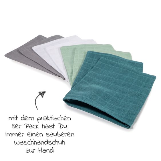 Makian 9-tlg. Bade-Set Mull Kapuzenbadetuch + 8 Waschhandschuhe - Patina / Mint