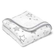 Kuscheldecke Mull 4-lagig 120 x 120 cm - Crazy Stars - Grau Weiß