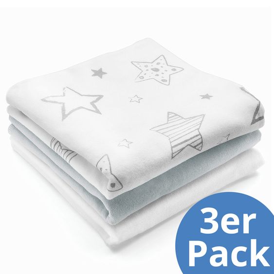 Makian Molton cloth pack of 3 - Stars - White Grey