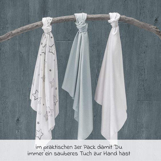 Makian Molton cloth pack of 3 - Stars - White Grey