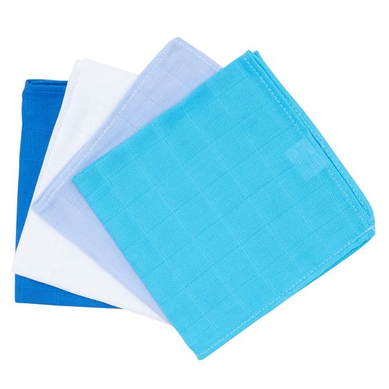 Makian Mull-Waschlappen / Pflegetuch 4er Pack 30 x 30 cm - Blau Weiß