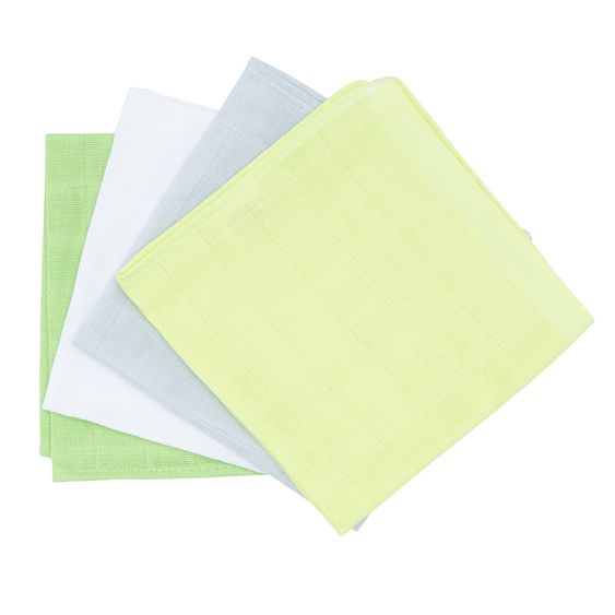 Makian Mull-Waschlappen / Pflegetuch 4er Pack 30 x 30 cm - Grün Grau