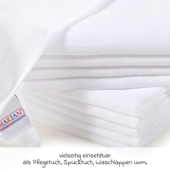 Makian Mulltuch / Spucktuch / Pflegetuch 10er Pack 30 x 30 cm - Weiß