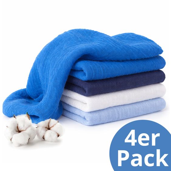 Makian Mulltuch / Spucktuch / Pflegetuch 4er Pack 30 x 30 cm - Hellblau / Royalblau / Marine