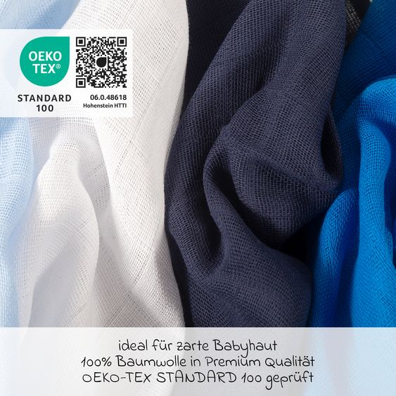 Makian Mulltuch / Spucktuch / Pflegetuch 4er Pack 30 x 30 cm - Hellblau / Royalblau / Marine