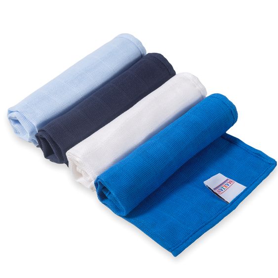 Makian Mulltuch / Spucktuch / Pflegetuch 4er Pack 30 x 30 cm - Hellblau / Royalblau / Marine