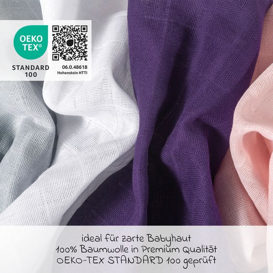 Makian Mulltuch / Spucktuch / Pflegetuch 4er Pack 30 x 30 cm - Lila / Puder