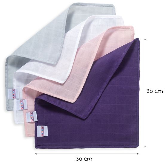 Makian Mulltuch / Spucktuch / Pflegetuch 4er Pack 30 x 30 cm - Lila / Puder