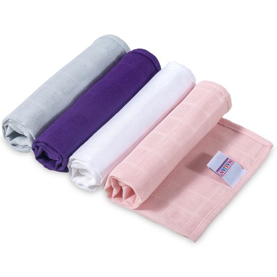 Makian Mulltuch / Spucktuch / Pflegetuch 4er Pack 30 x 30 cm - Lila / Puder