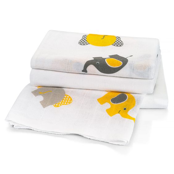 Makian Mullwindel 3er Pack - Elefanten - Grau Gelb