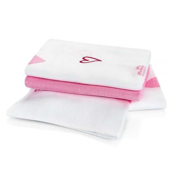 Makian Mullwindel 3er Pack - Herzen - Weiß Rosa
