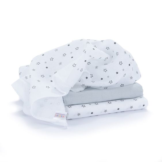 Makian Mullwindel / Mulltuch 3er Pack 70 x 70 cm - Sterne Grau