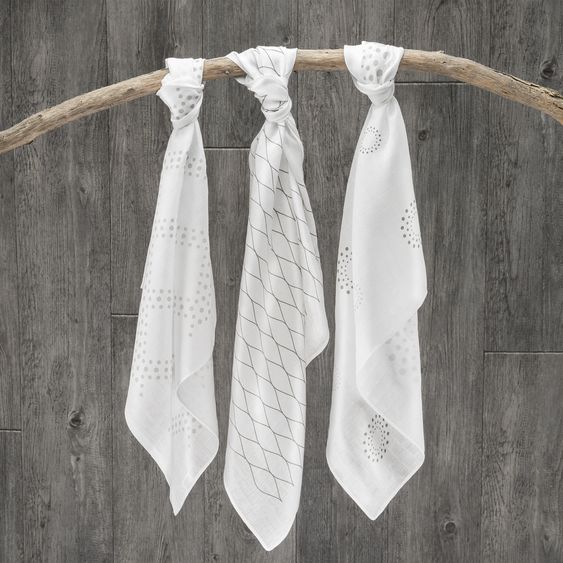 Makian Gauze diaper / gauze cloth 3-pack 80 x 80 cm - Modern Design - Gray White