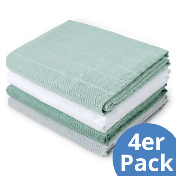 Makian Muslin diaper / muslin cloth 4-pack 70 x 70 cm - White / Mint / Iceberg Green / Grey