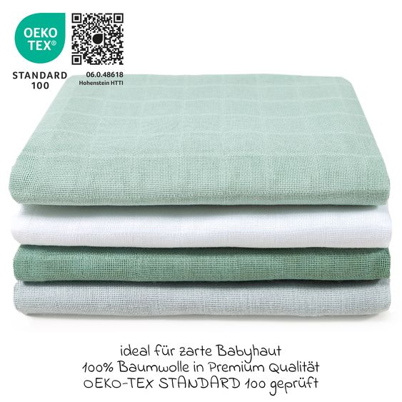 Makian Muslin diaper / muslin cloth 4-pack 70 x 70 cm - White / Mint / Iceberg Green / Grey