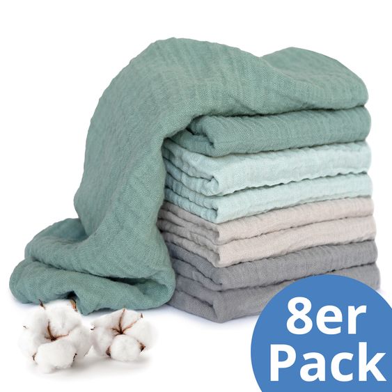 Makian Mullwindel / Mulltuch 8er Pack 70 x 70 cm - Iceberg Green / Mint / Beige / Taupe