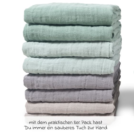 Makian Mullwindel / Mulltuch 8er Pack 70 x 70 cm - Iceberg Green / Mint / Beige / Taupe