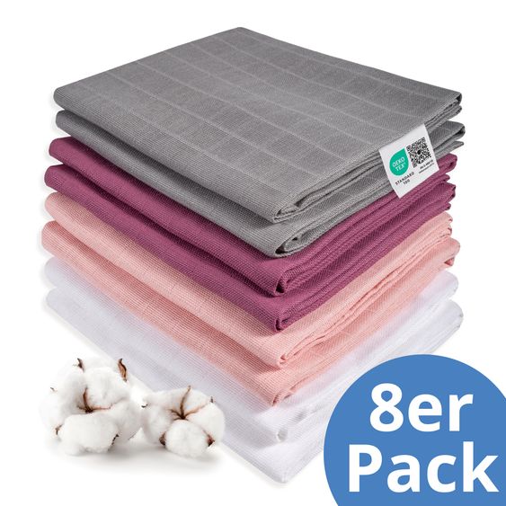 Makian Mullwindel / Mulltuch 8er Pack 80 x 80 cm - Orchidee / Puder